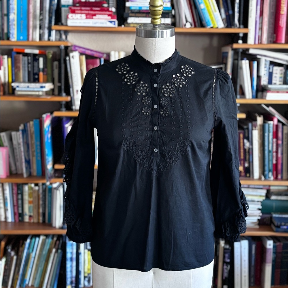 J. Crew Black Embroidered Blouse
